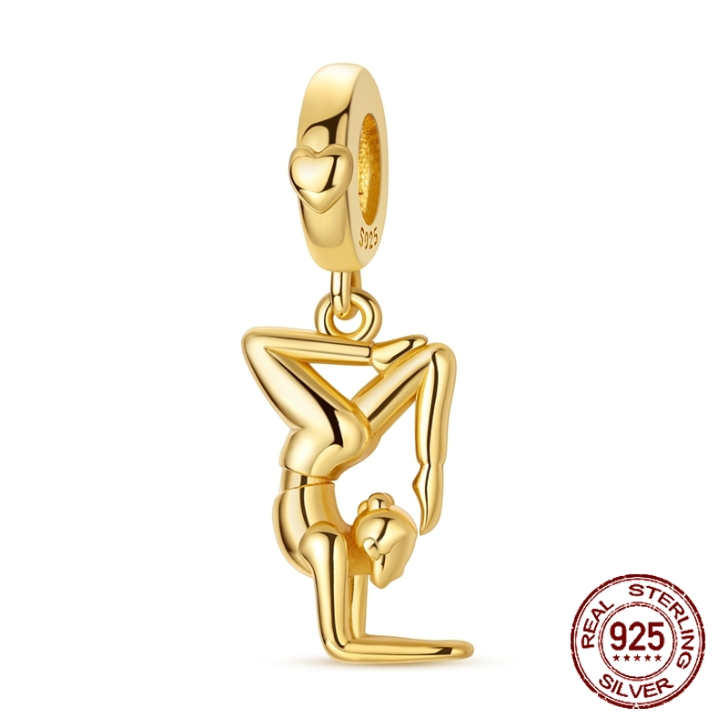 Yoga Fitness Gifts - 925 Sterling Silver Golden Yoga Pose