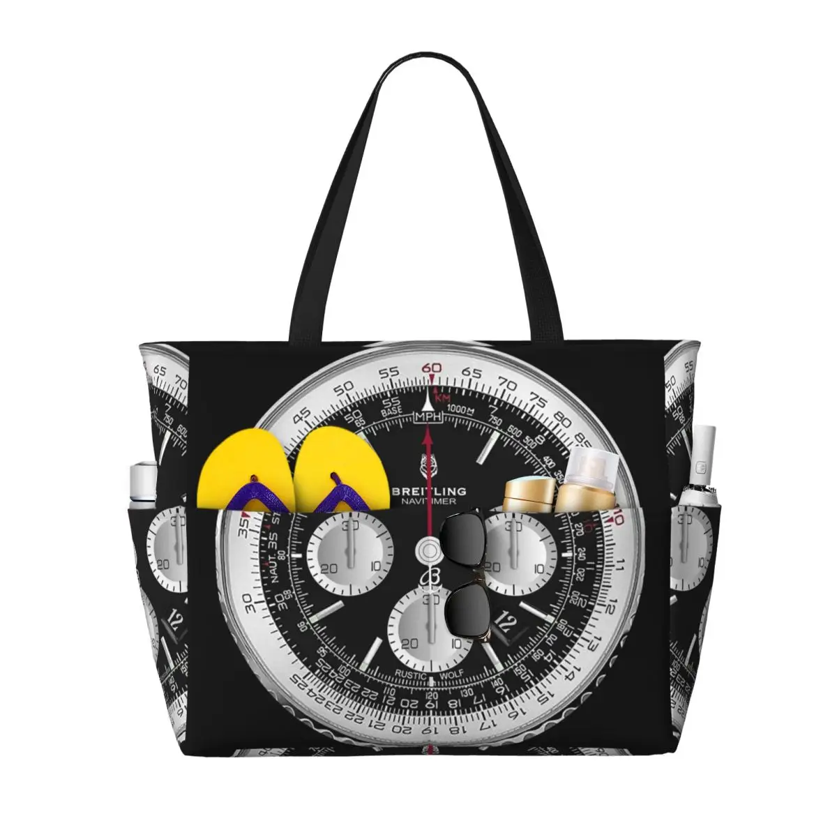 Yoga Fitness Watch - Black Luxury Watch Face Beach Tote