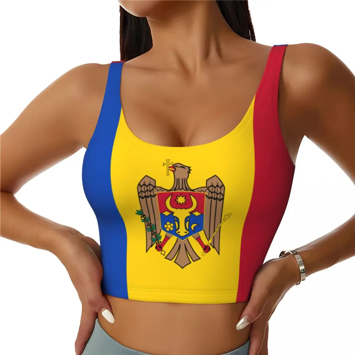 Moldova Flag Basic Tops Women  - огляд і ціна Yoga Fitness Women